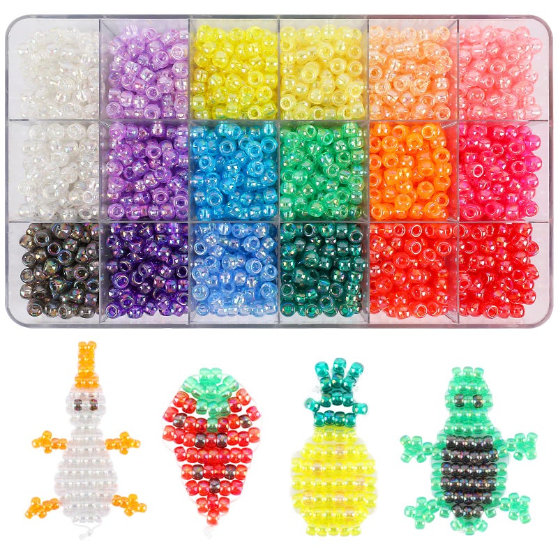 MAKERSLAND 2600+pcs Pony Beads Kit Transparent AB Color Rainbow Plastic Bead Multicolor Pony Beads Bulk Elastic String, Hair Bead for Braids DIY Crafts Jewelry Making Kit for Bracelets Necklaces - Image 1
